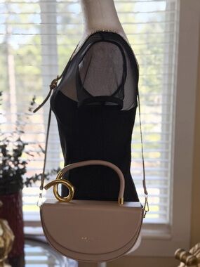 Elegant Half Moon Shape Leather khaki Top-Handle Crossbody Bag